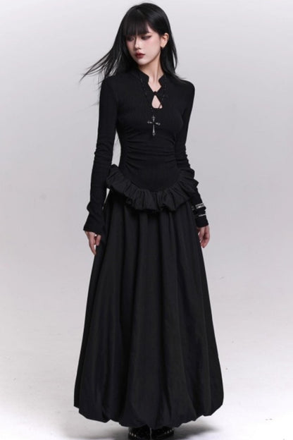 ブラックニットボディコンドレス