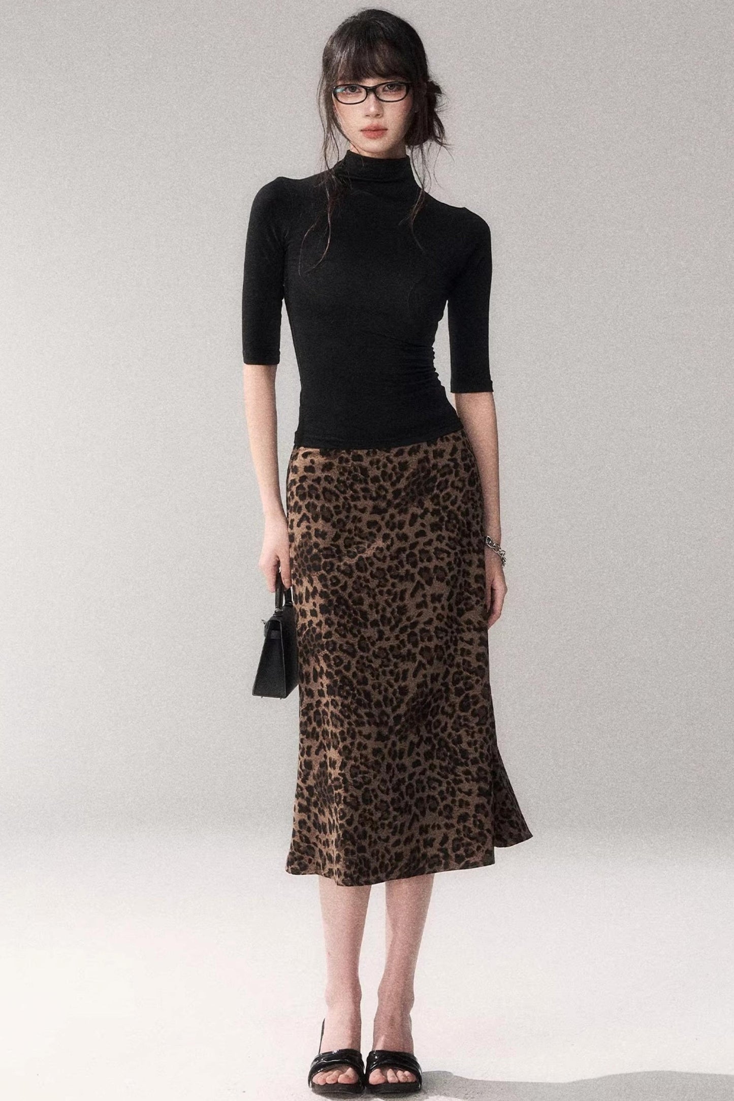 Leopard Print Satin Skirt
