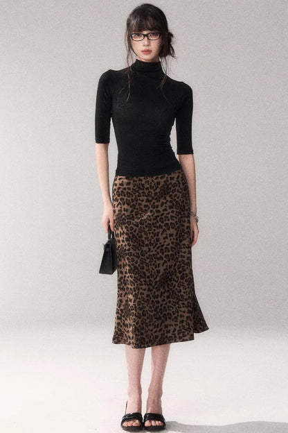 Leopard Print Satin Skirt