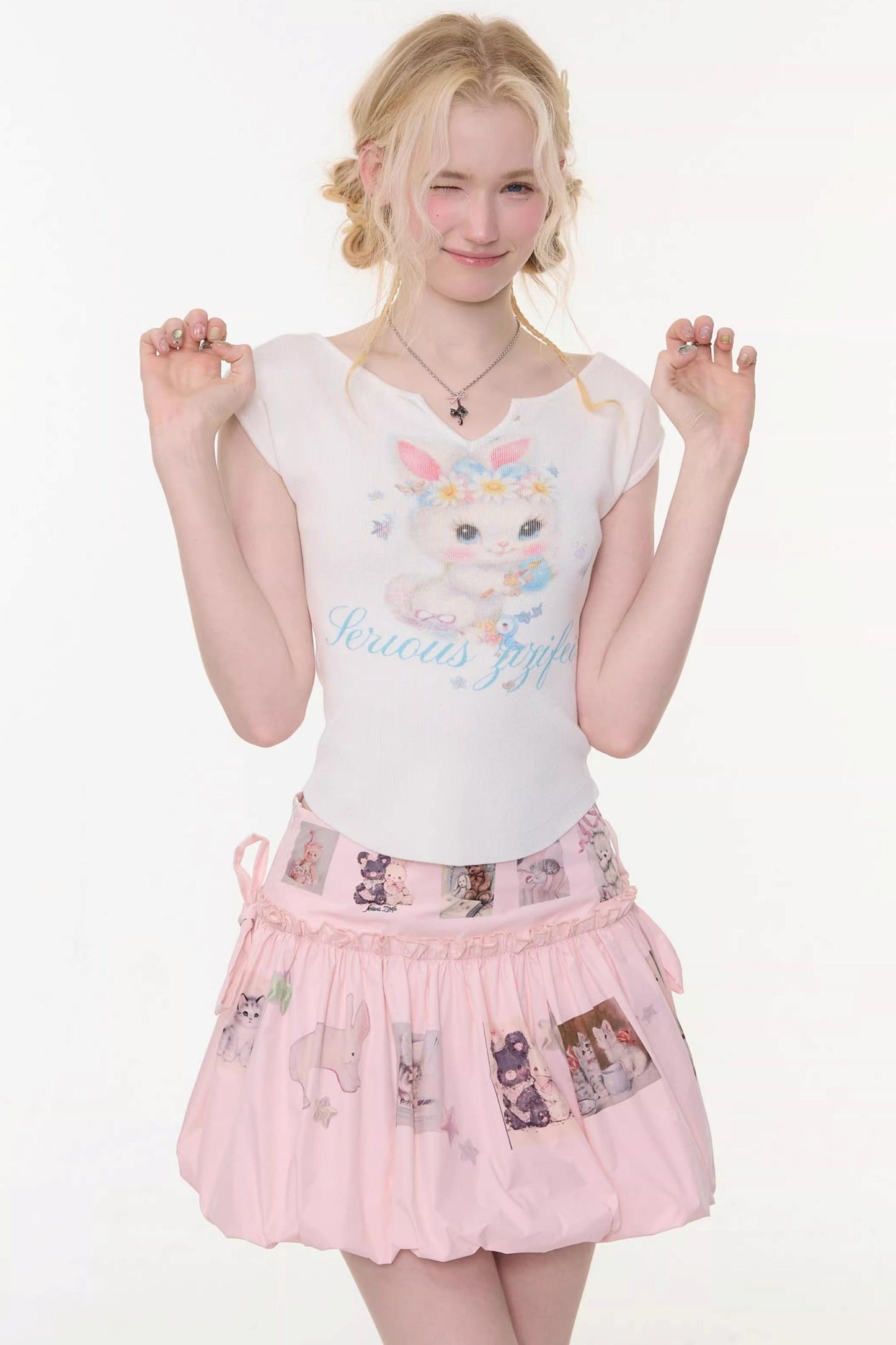 White Rabbit Print Slimming Top