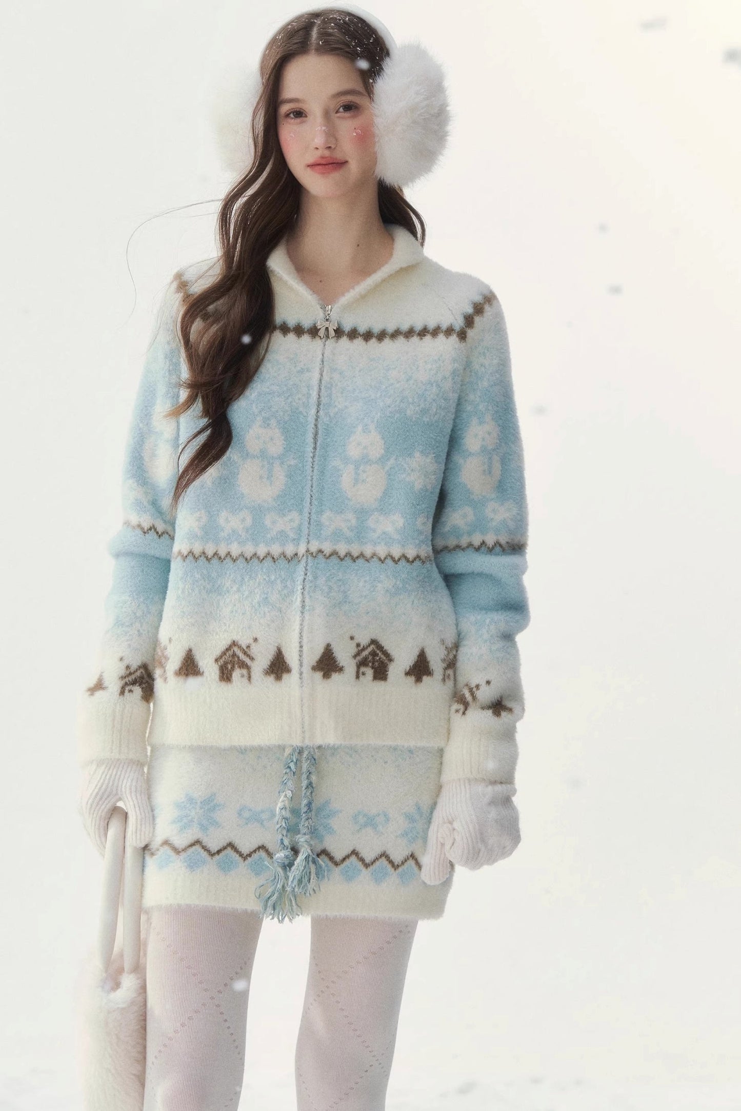 Island Fur Fair Isles Knit Top + Tight Knit Skirt