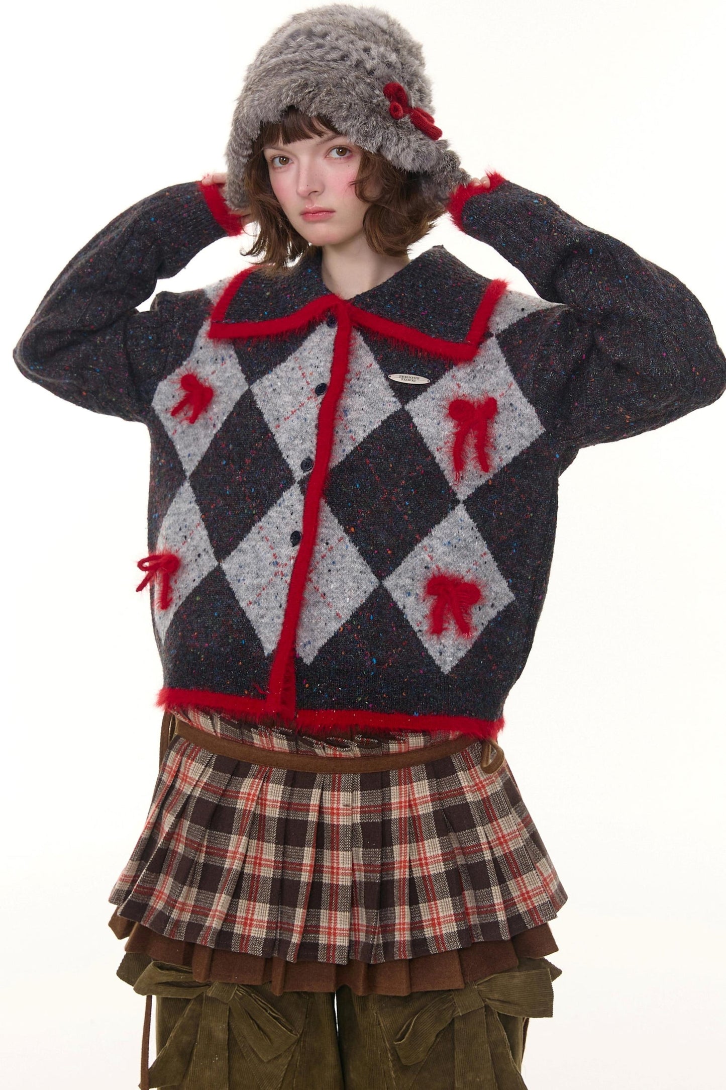 Preppy quilted knit cardigan