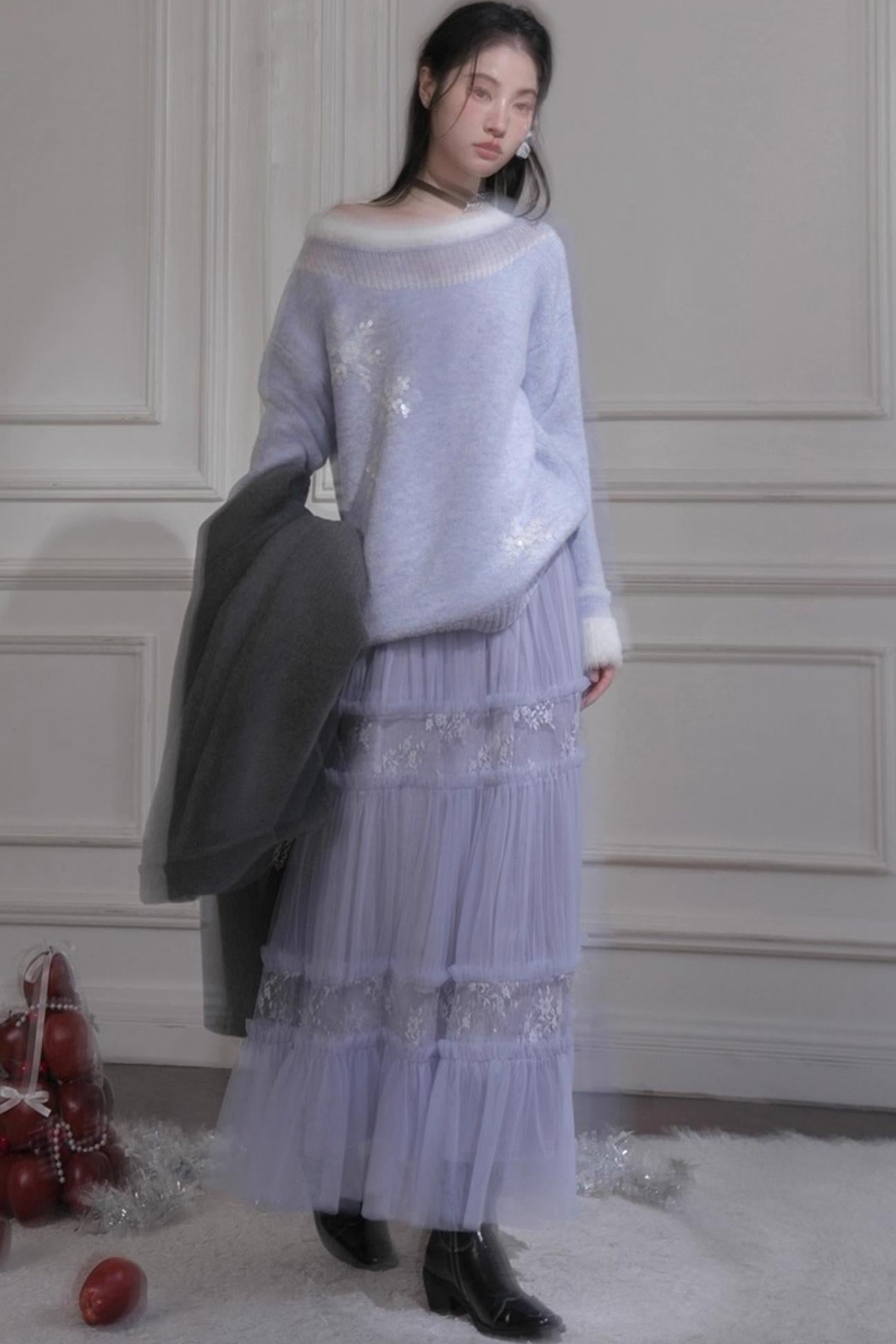 ダブルメッシュレースロングスカート