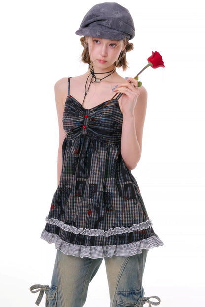 Retro Plaid Lace Top