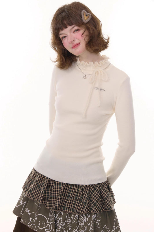 ボウノットラッフルニットトップ