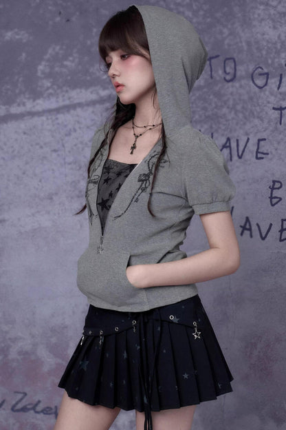 Gray Cross Hooded Top