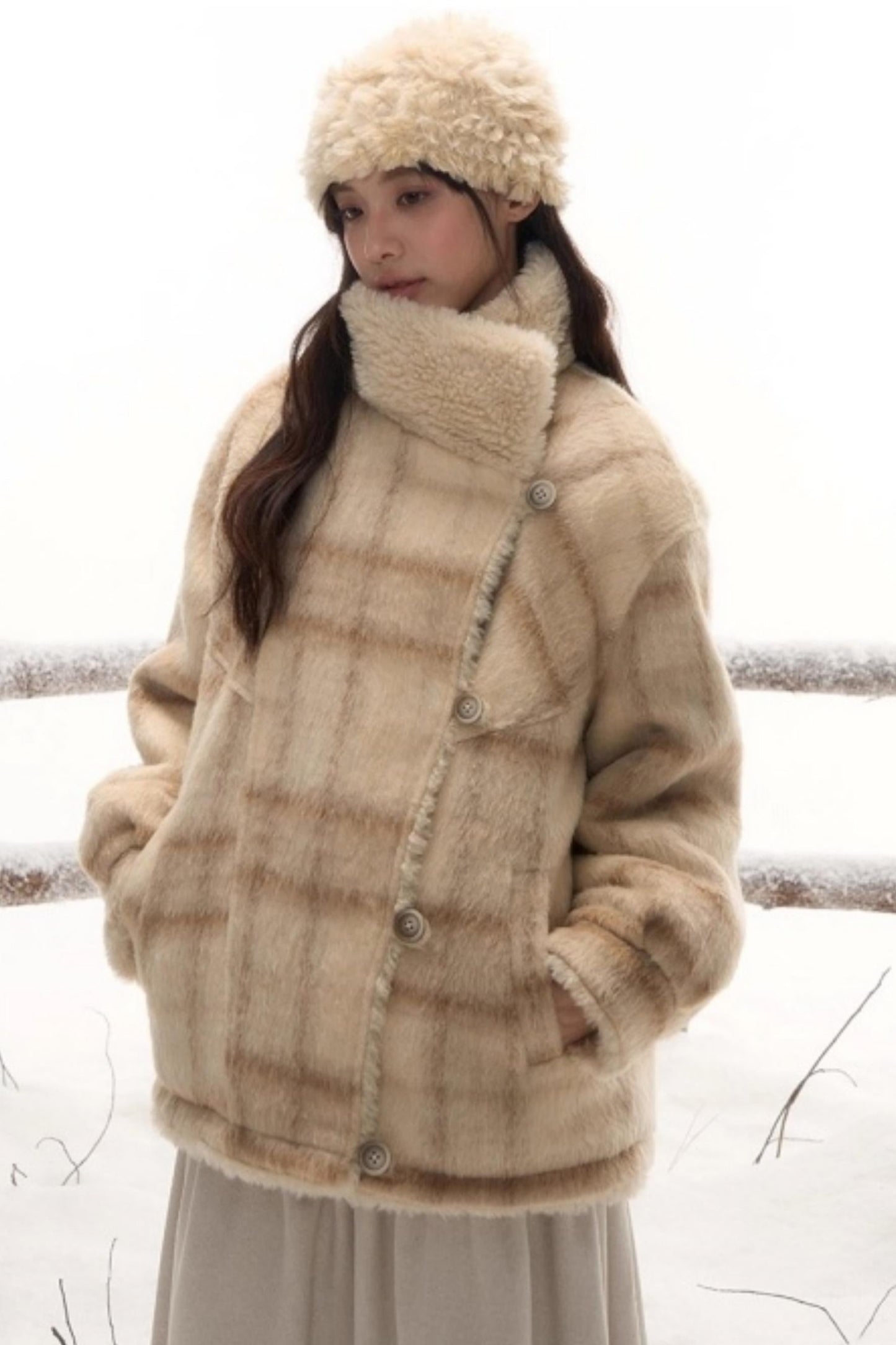 リバーシブルチェックルーズコート