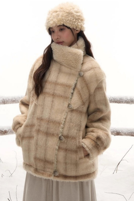 リバーシブルチェックルーズコート