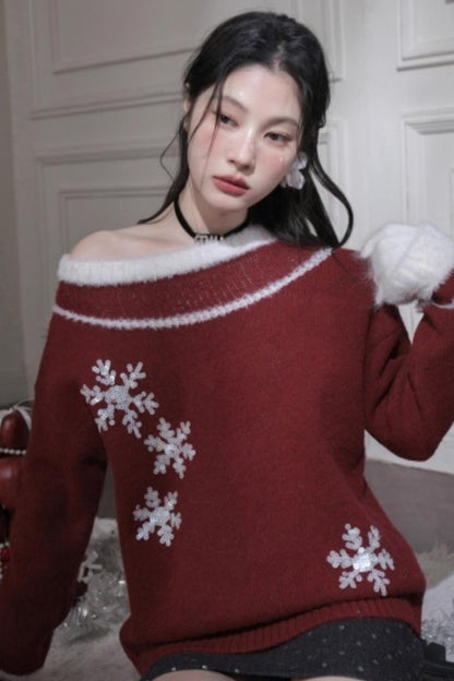 ホリデースノーフレークワンショルダートップス