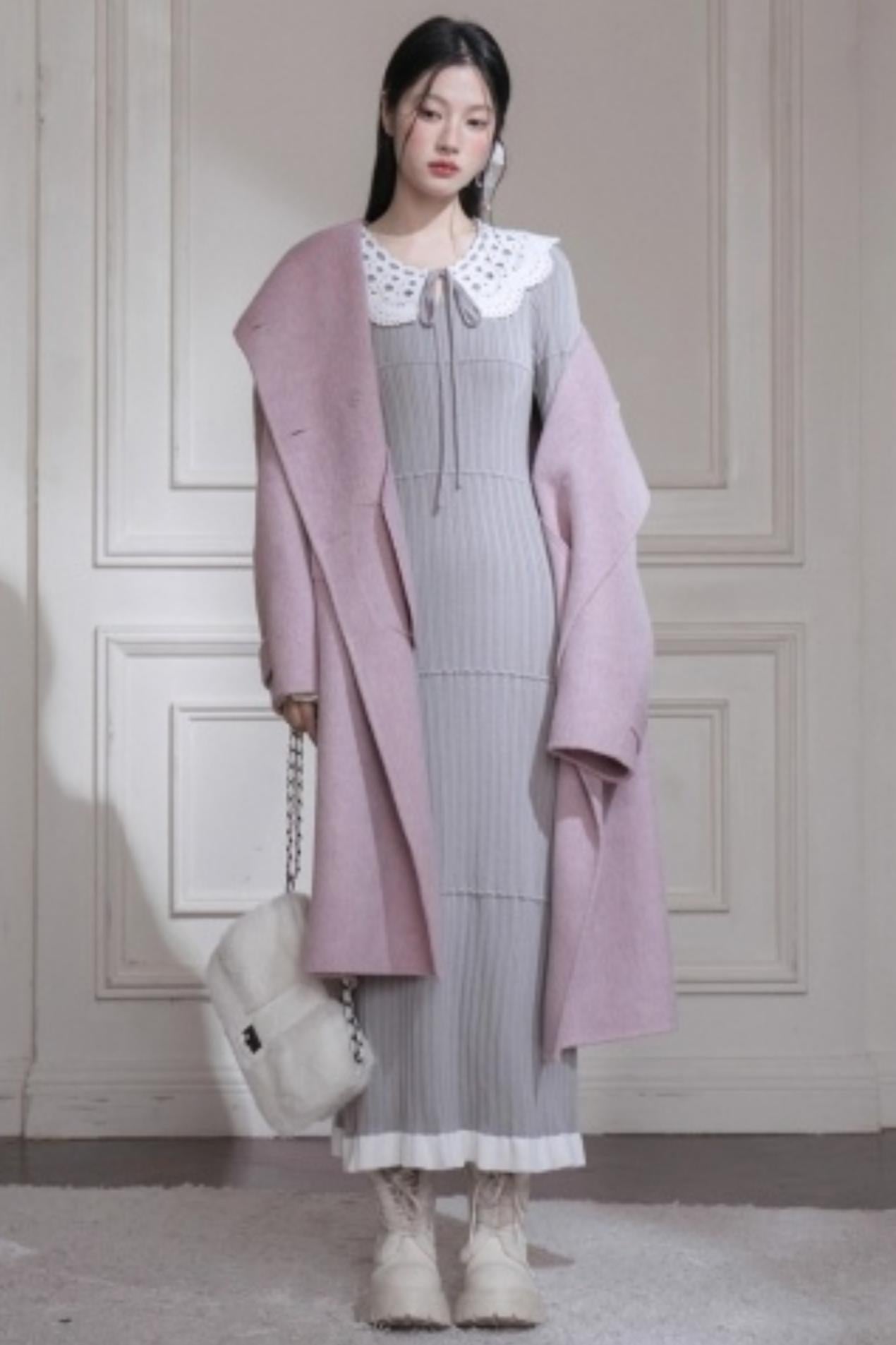 スーチュアンミストグレイフリルロングドレス