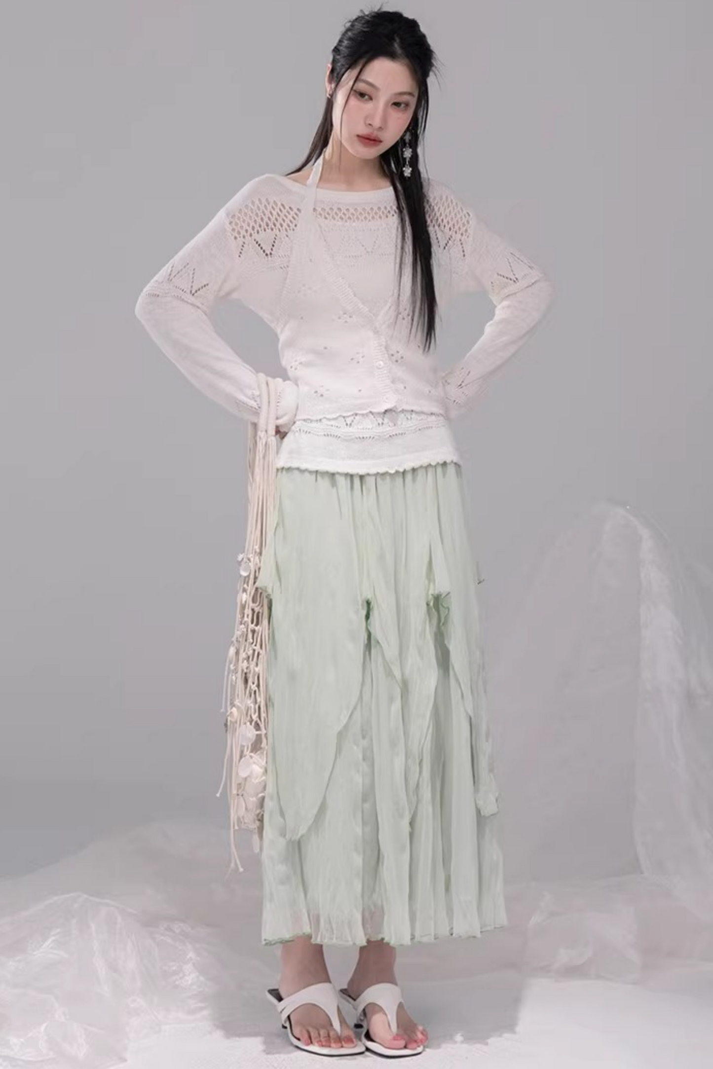 クロシェホルターネックベスト+シアートップス