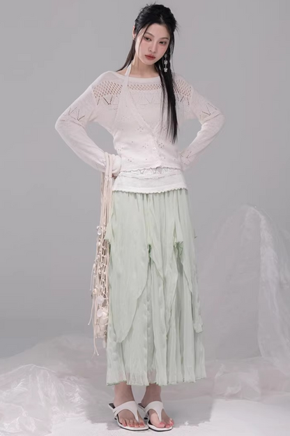 クロシェホルターネックベスト+シアートップス