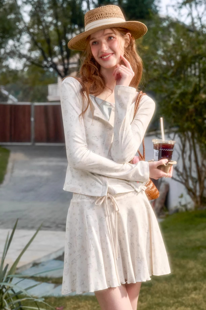 ペイントデザインカーディガン+スカート