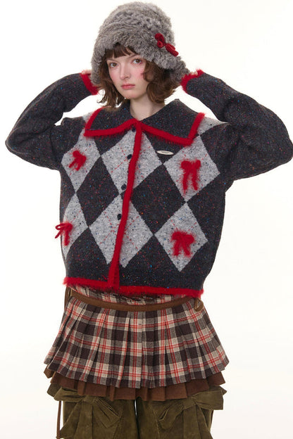 プレッピーキルティッドニットカーディガン