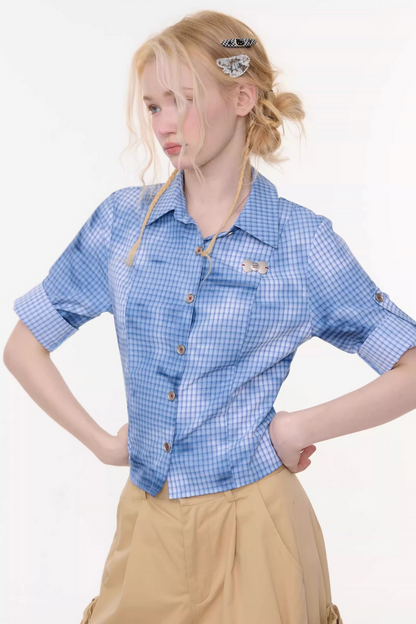 格纹墨水渐变上衣