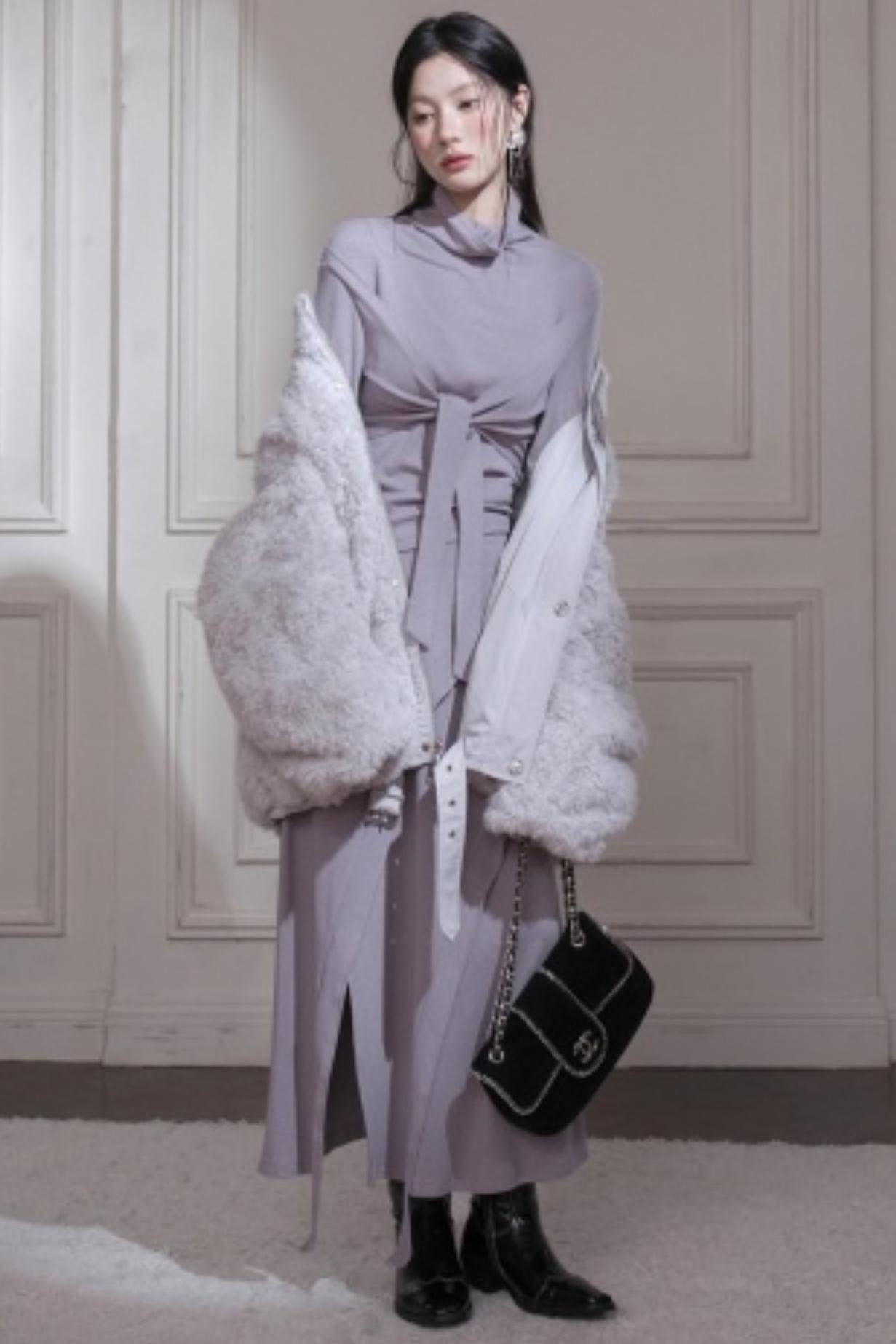 アートストラップニットトップス+スカート