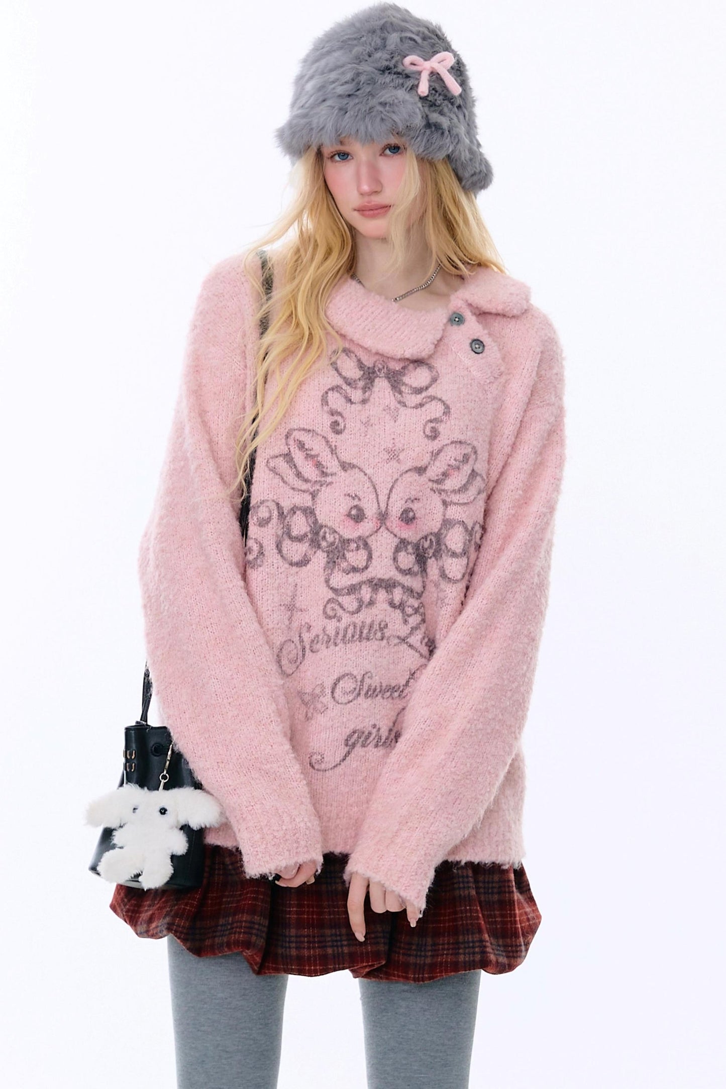 Retro pink rabbit sweater