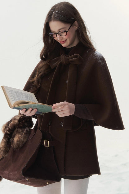 ダブルブレスドリボンケープコート