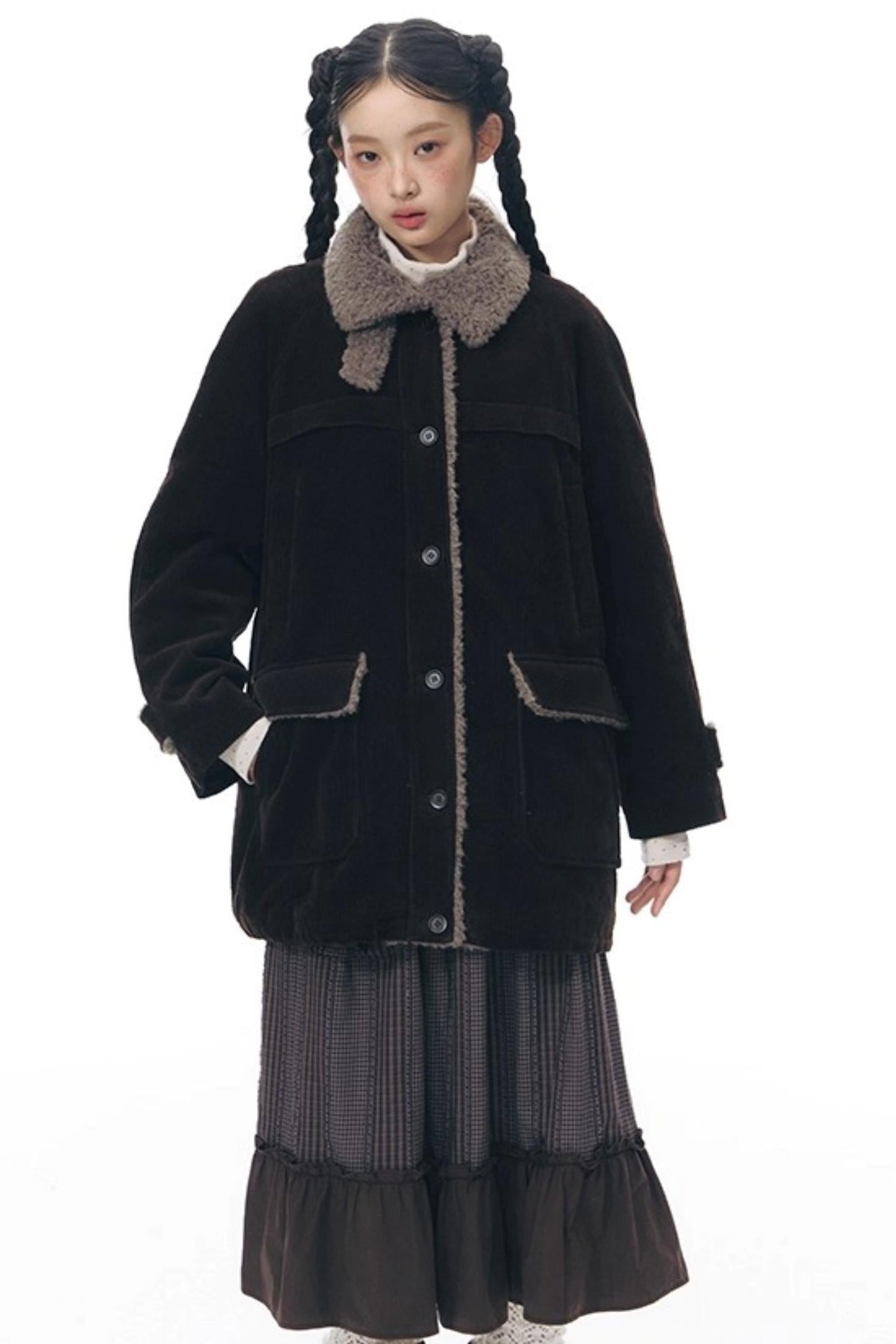 コーディロイフリースミディコート