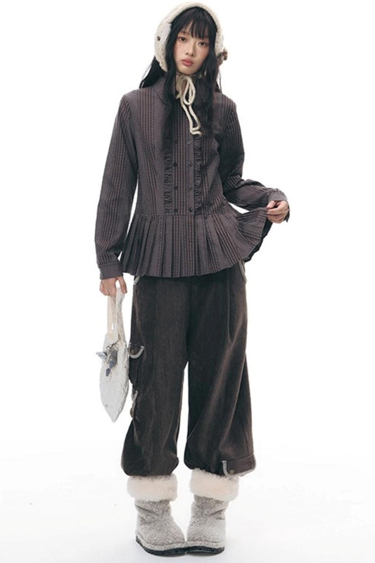 マルチポケットカジュアルロングパンツ+ロールアップワイドレッグミディアムパンツ