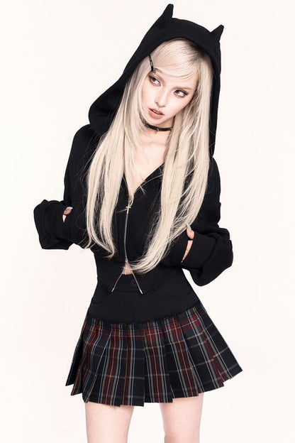 Check Patchwork Pleated Skirt