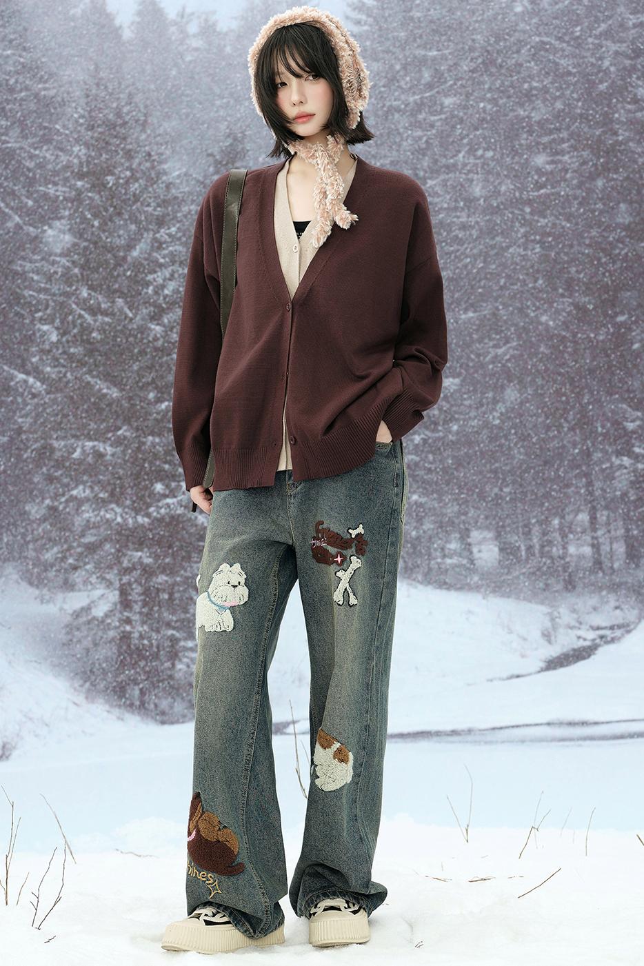 ストレートフィットエンブロイダリーデニムパンツ