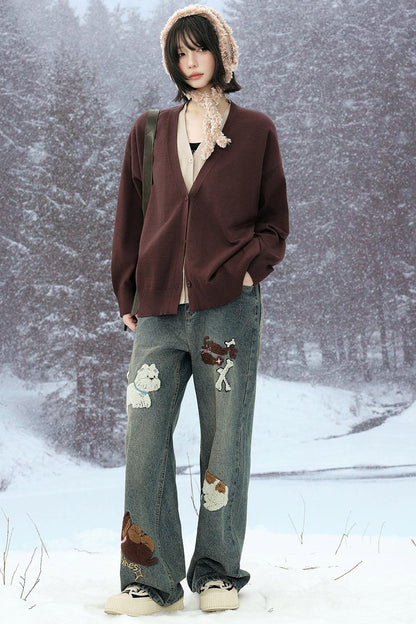 ストレートフィットエンブロイダリーデニムパンツ