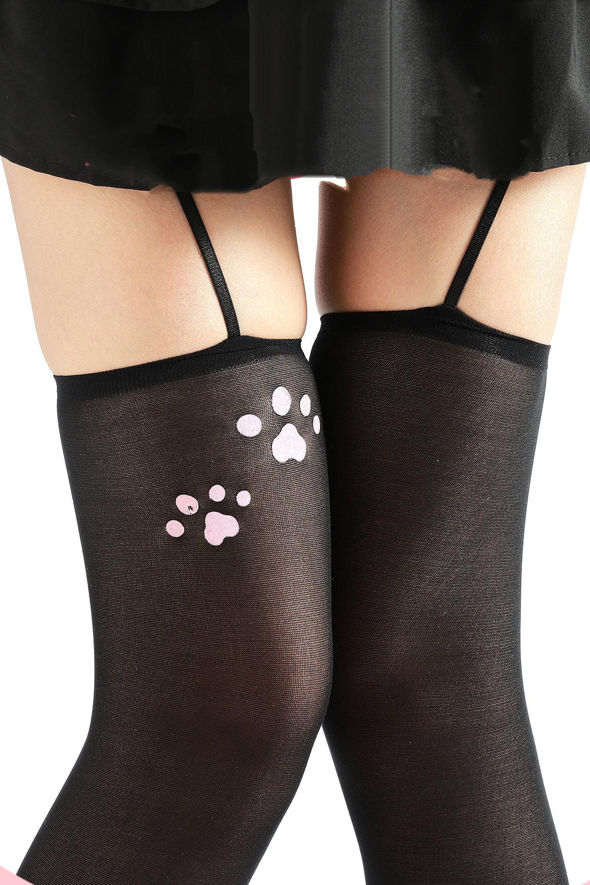 Cat Print Garter Stockings