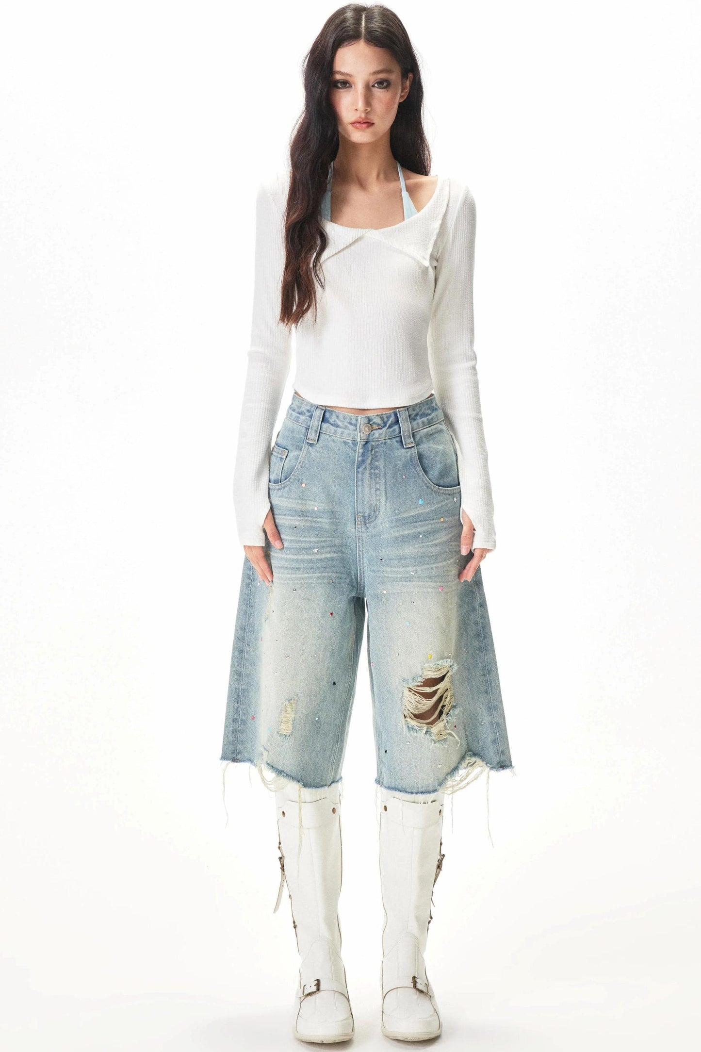 Retro Ripped Denim Shorts