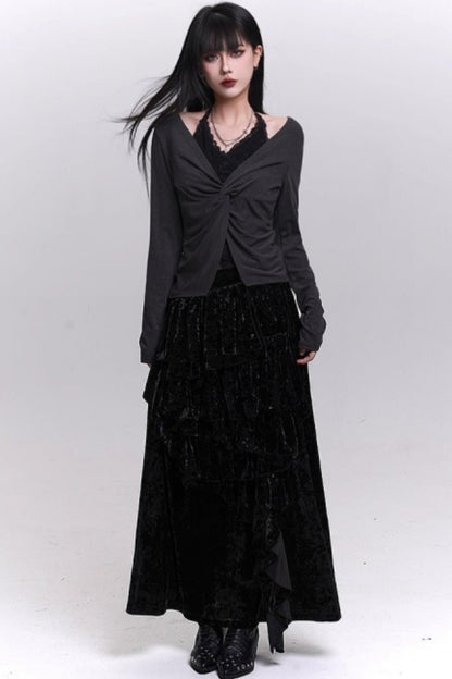 Dark velvet hem skirt