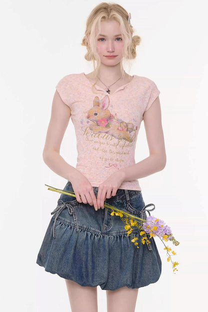 top slim con estampado de conejo rosa