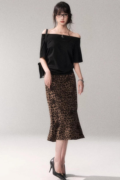 Leopard Print Satin Skirt