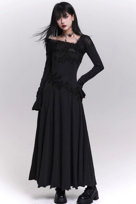 グレーオフショルダーニットドレス