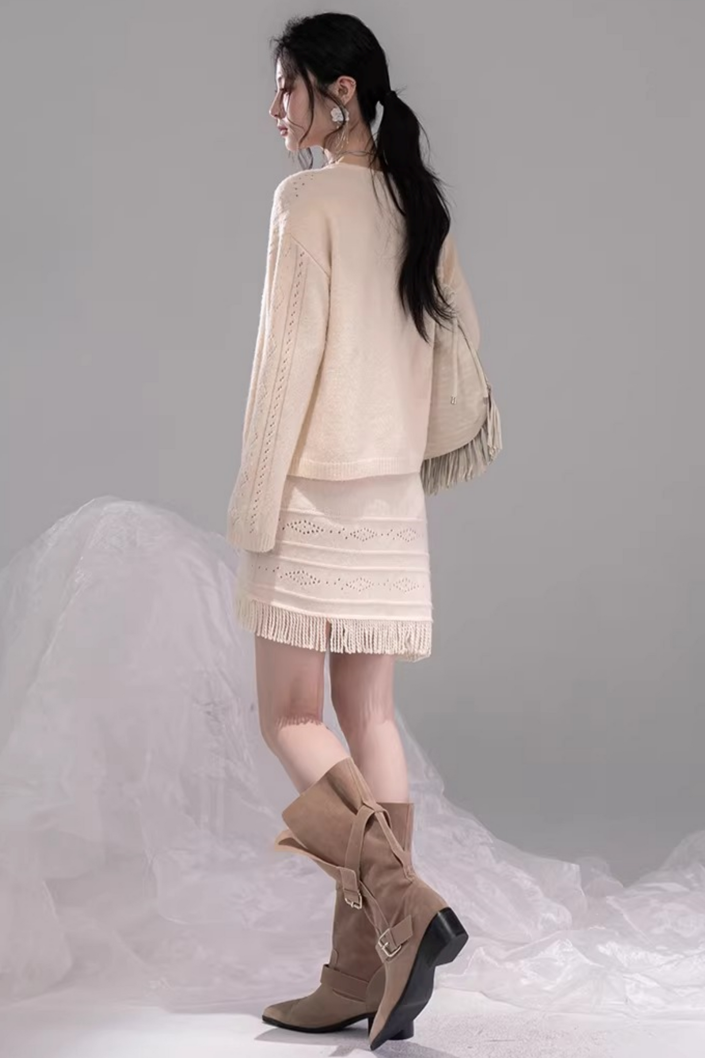 クロシェカーディガン+スカート