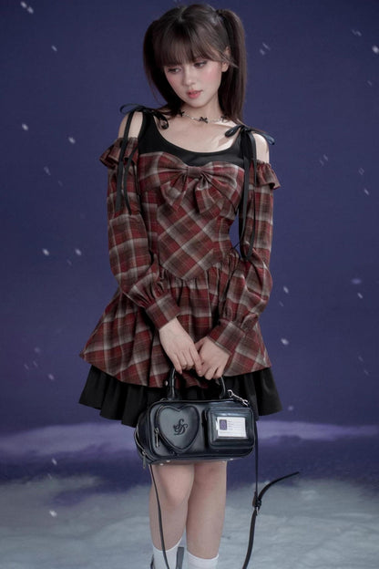 Red And Brown Check Dress