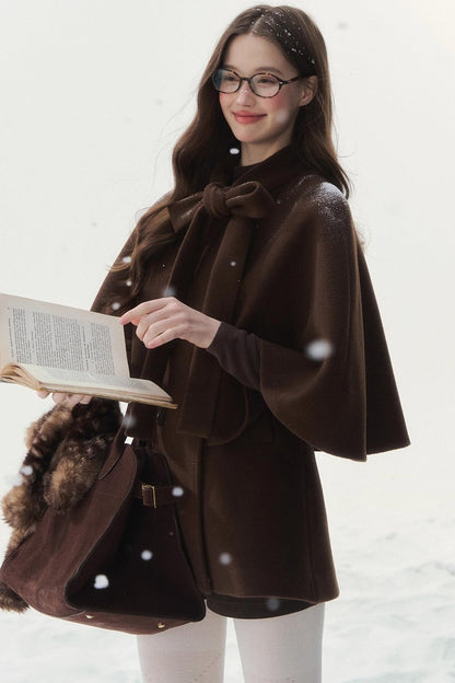 ダブルブレスドリボンケープコート