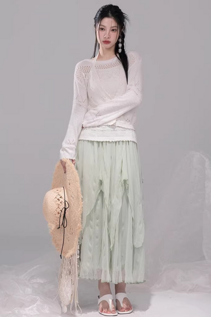 クロシェホルターネックベスト+シアートップス