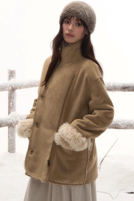 Reversible fur suede coat