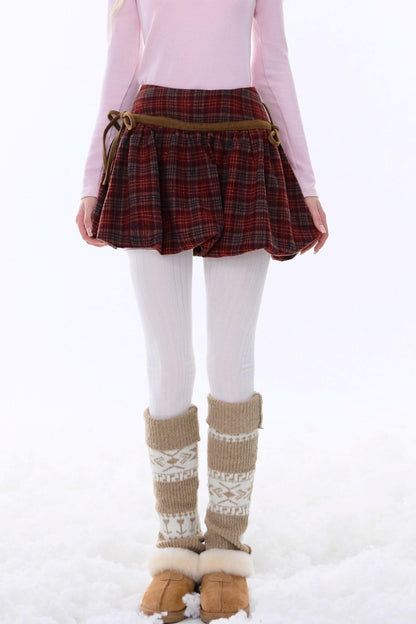 Retro Plaid Drawstring Skirt
