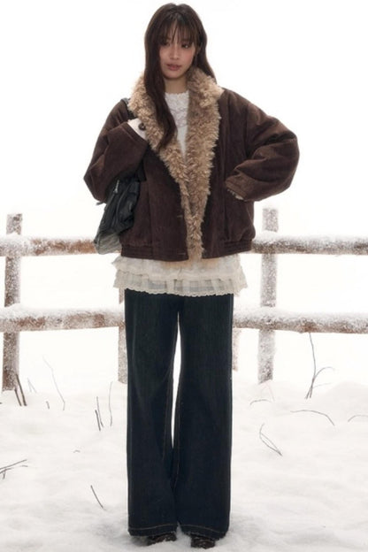 リバーシブルボリュームファーショートコート