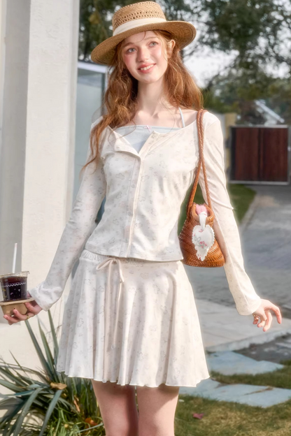 ペイントデザインカーディガン+スカート