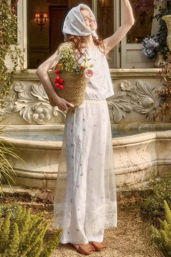 レトロフラワードレス+トップス+パンツ+カーテン+スカーフ