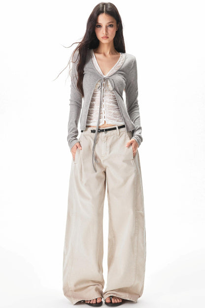 pantalón cargo lavado retro color albaricoque