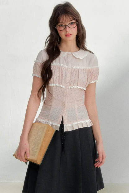 Blusa de algodón y lino con lunares