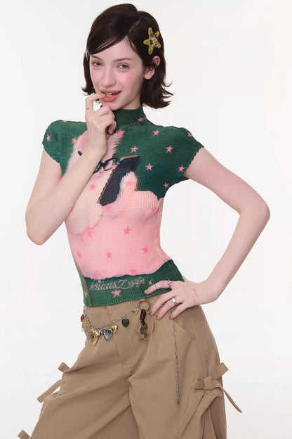 Sweet Cat Print Top