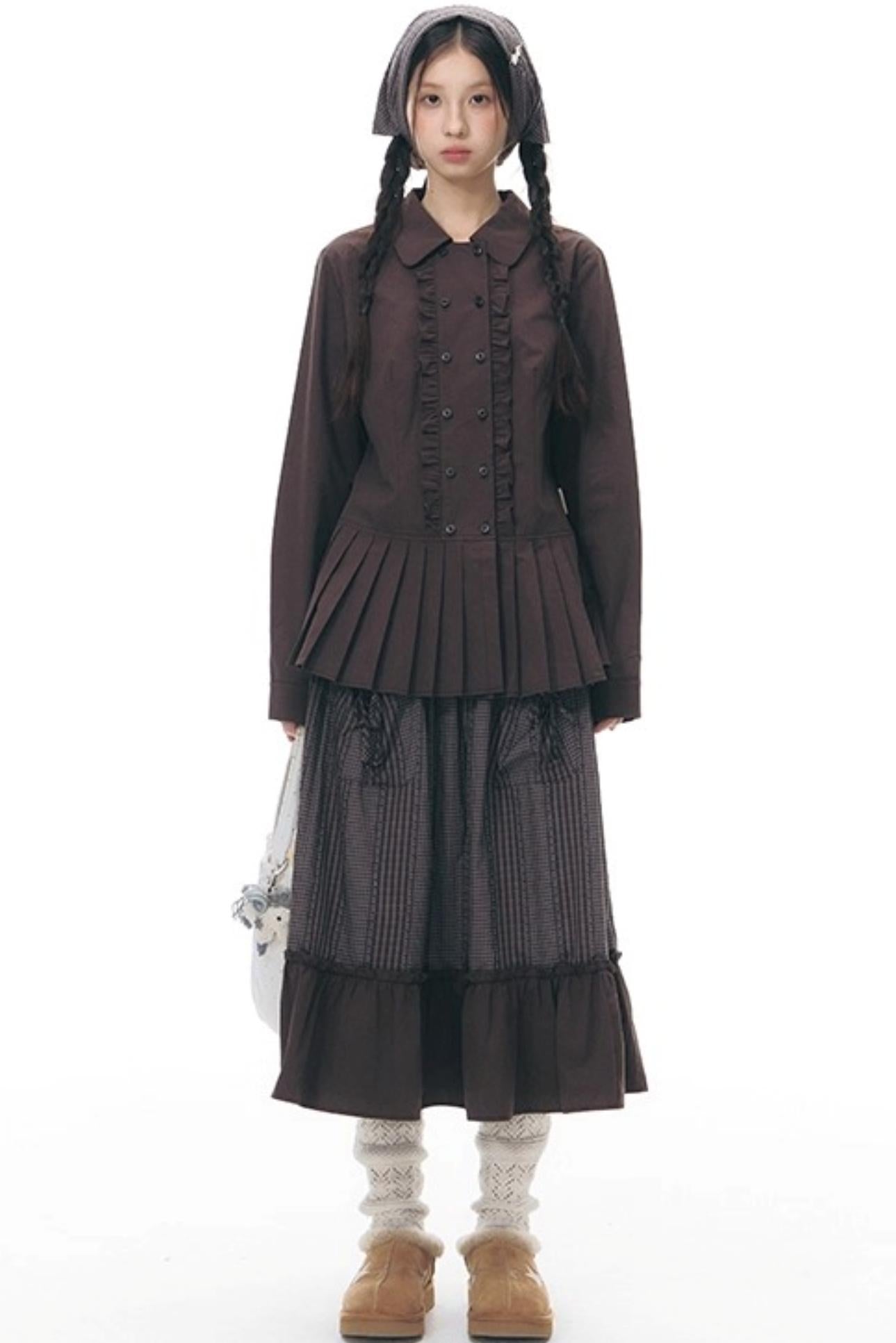 ラッフルダブルブレスタフリルトップス