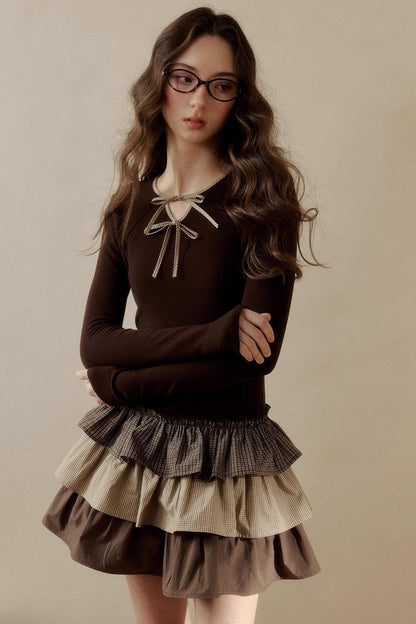 レトロチェックレイヤードドレス