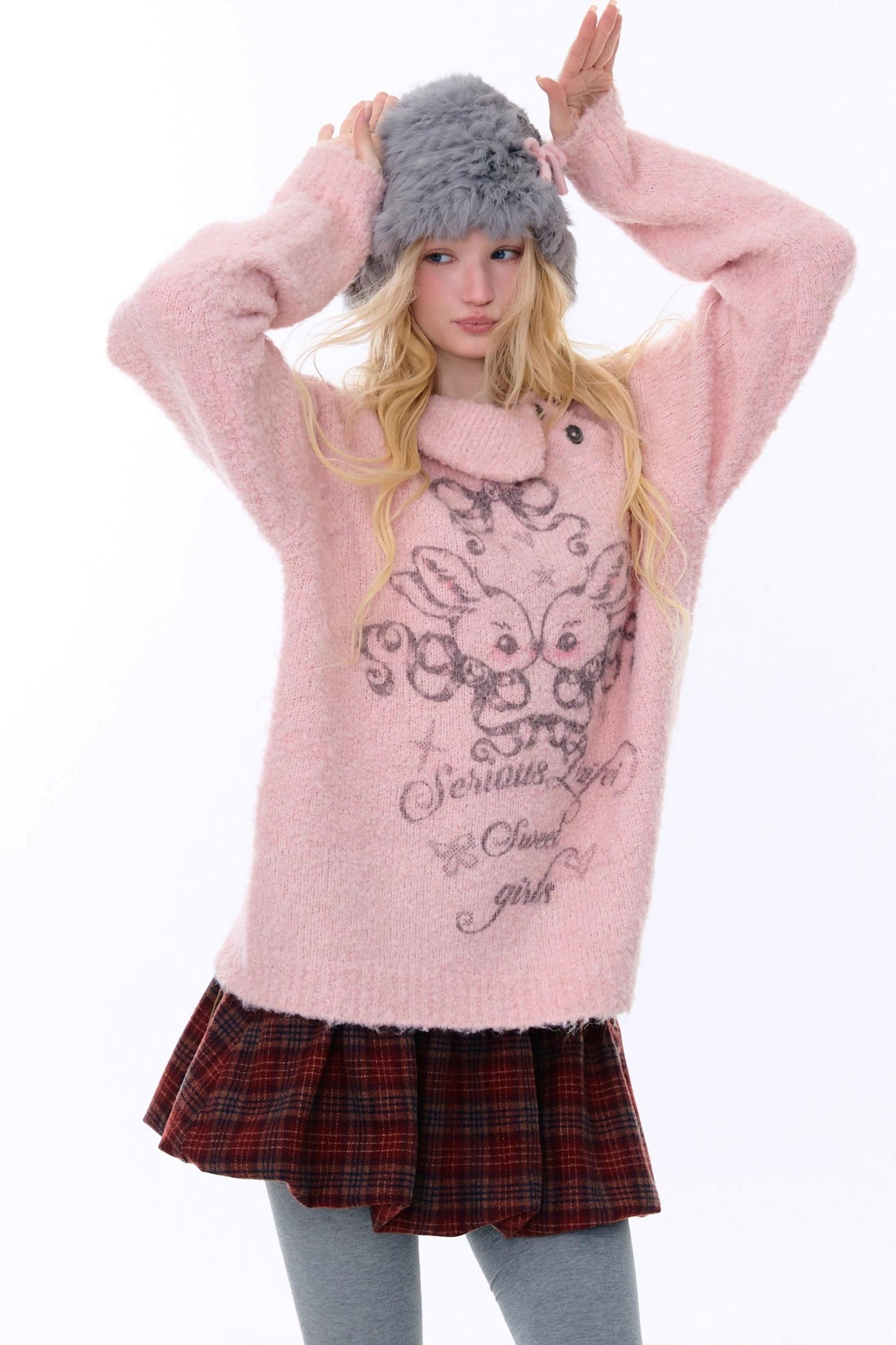 Retro pink rabbit sweater