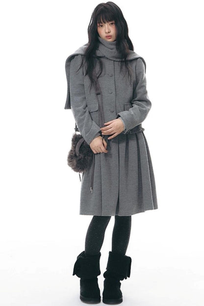 レトロトップス+プレッピープリーツスカート+スカーフ