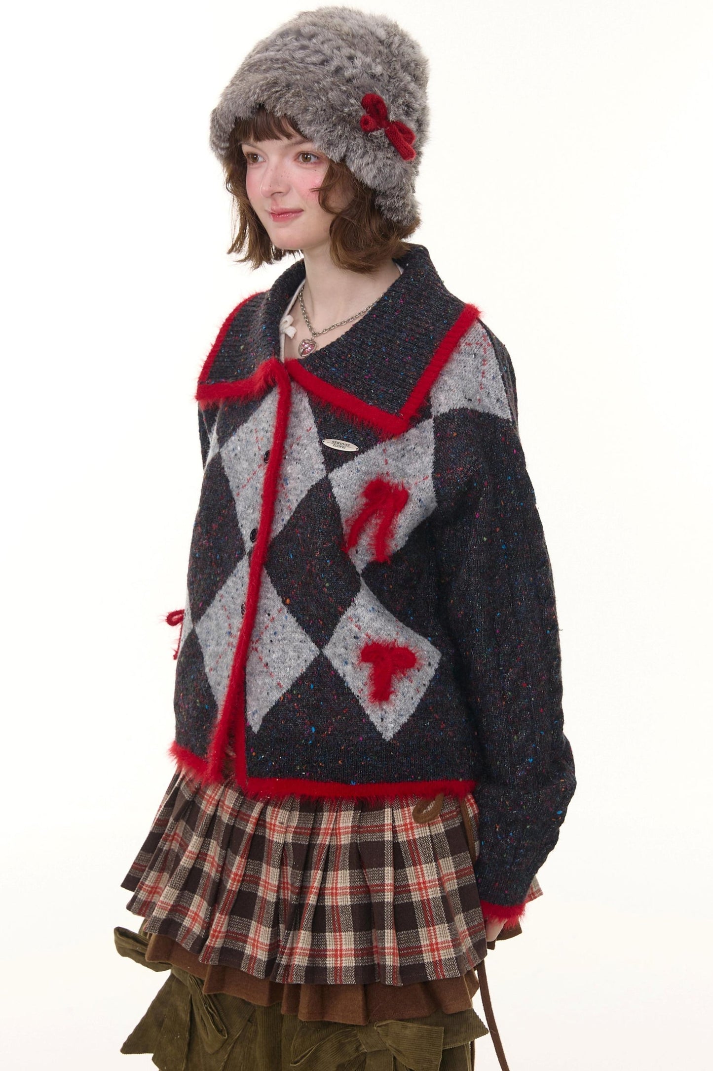 Preppy quilted knit cardigan